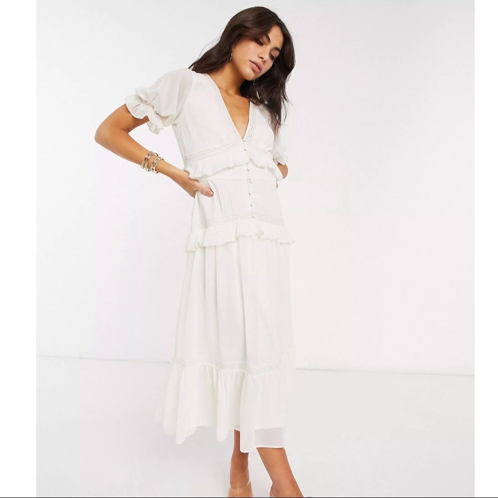 Asos Design Button Through Lace Insert Tiered Mid… - image 1